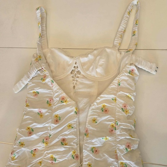For Love Lemons Floral‎ Ruched Corset Mini Dress Coquette Lace Up XS - Picture 9 of 16